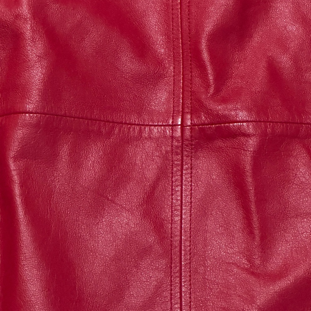 PRESTON & YORK Red Leather A Line Midi Skirt 10 Classic Preppy Boho Work Party - Picture 5 of 7